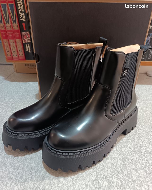 La Botte Chelsea Crantée Noir Miana En Cuir Femme | Hunter