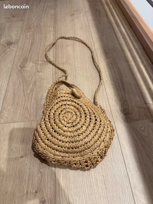Osier Sac Rond En Bois SUPERBE Sac à Main Bandoulière Rond Crochet
