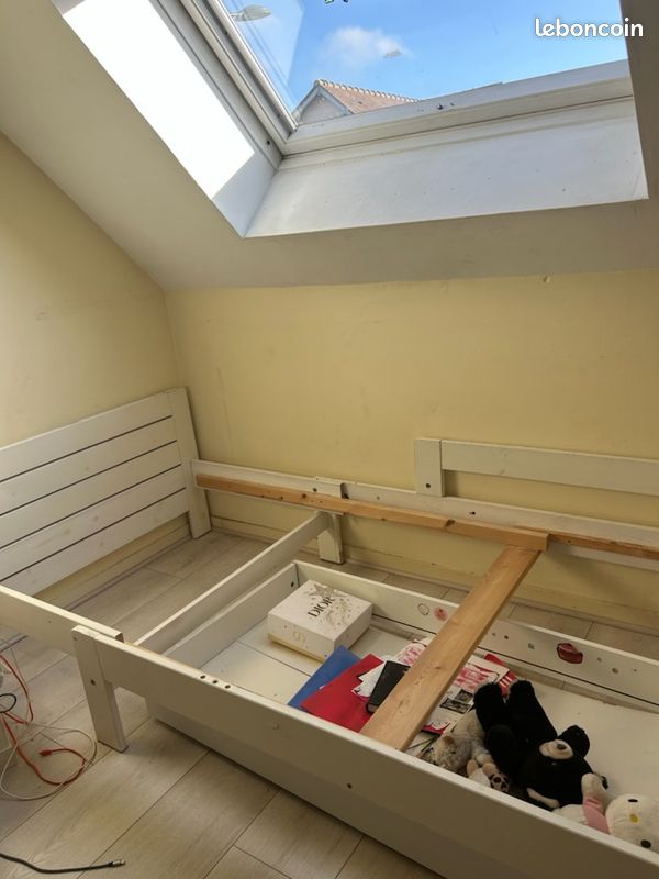 Lit évolutif enfant à adolescent Alinea Ref. LILOU 3 longueurs réglables 90x140 ou 90x170 ou 90x200 cm taille enfant puis ado + grands tiroirs + sommier à lattes + en option matelas évolutif (image 5)