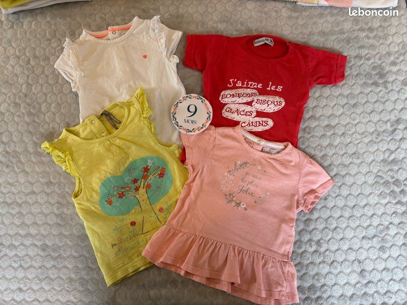 Lot 4 t-shirts fille - 9 mois (image 1)