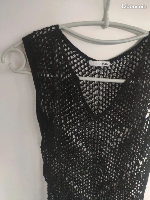 H&M top ajouré filet noir S (image 2)
