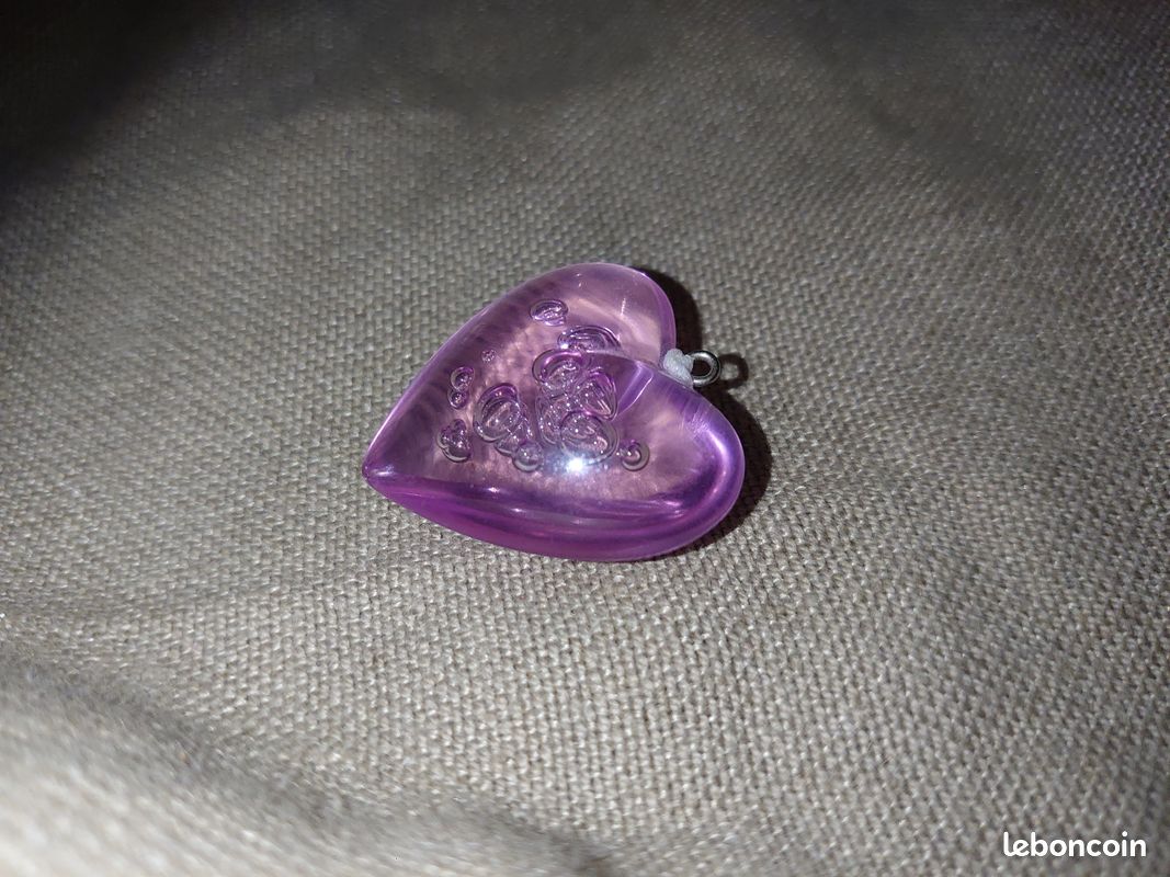 Pendentif grand coeur couleur parme translucide à bulle Vintage (image 4)