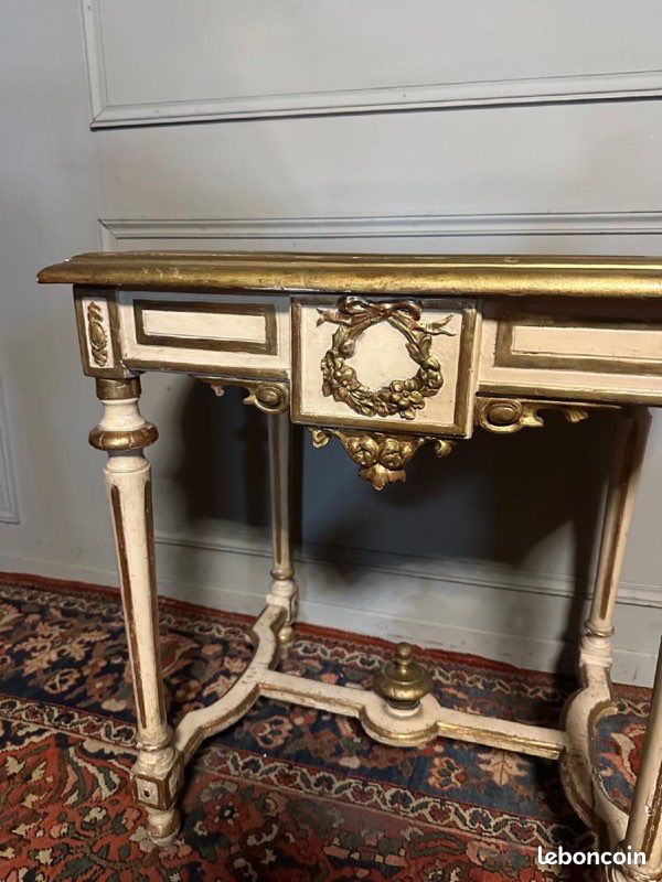 Table De Milieu / Console De Style Louis XVI En Bois Peint Et Doré (image 9)