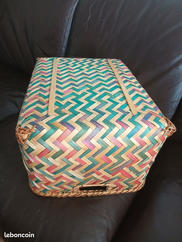 Panier bambou tressé rectangulaire multicolore (image 7)