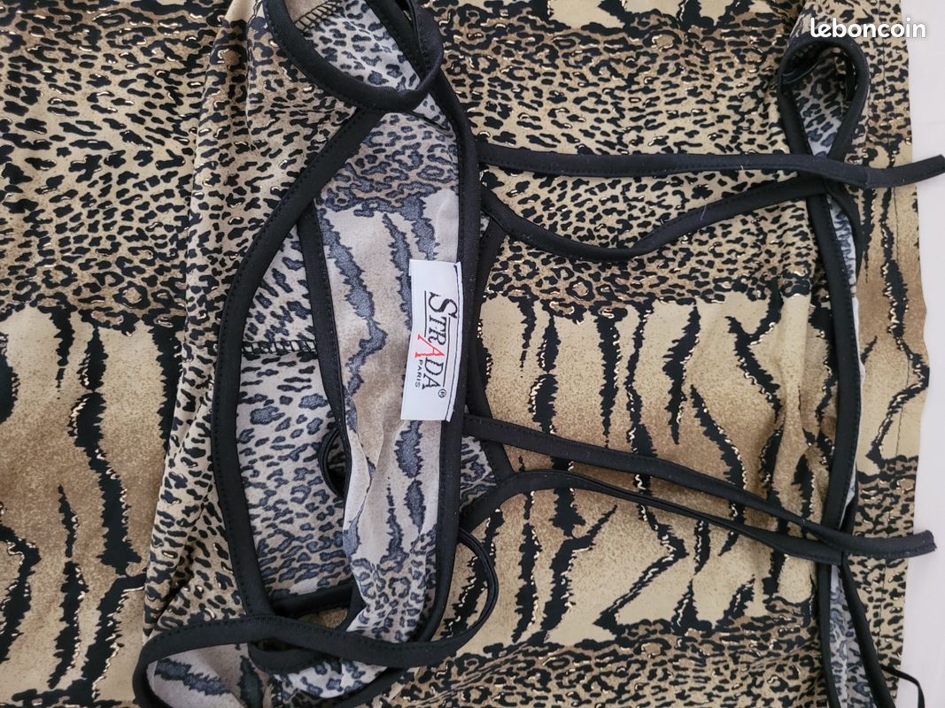 Robe de soirée longue fendue imprimé animal - ventre nu - haut bandeau (non détachable) (image 2)