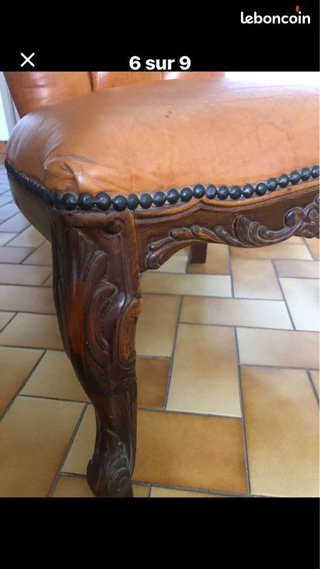Très belle chaise crapaud couleur fauve, cuir et bois, superbe (image 5)