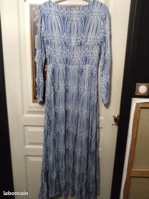 Robe longue Kookaï bleue soie manches longues taille 38 bohème chic (image 5)