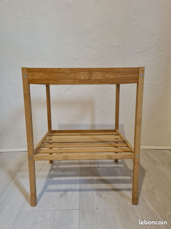 Petites tables carrées, plateau en verre/cadre en bois X2 (image 1)