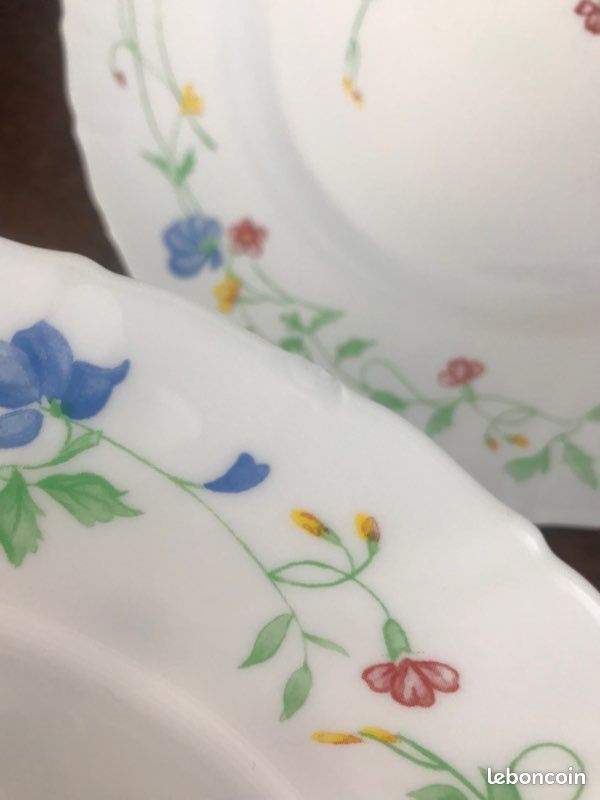 Lot de 6 assiettes Arcopal France - Motif fleurs bleues