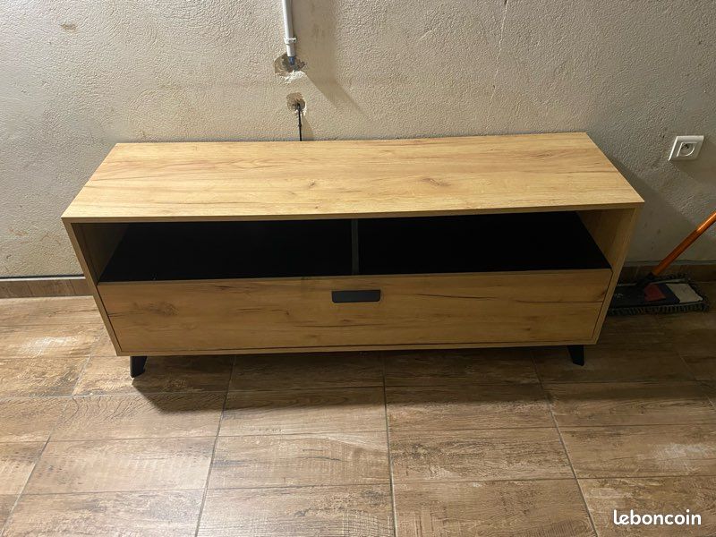 Meuble TV effet bois/chêne avec rangement (image 2)