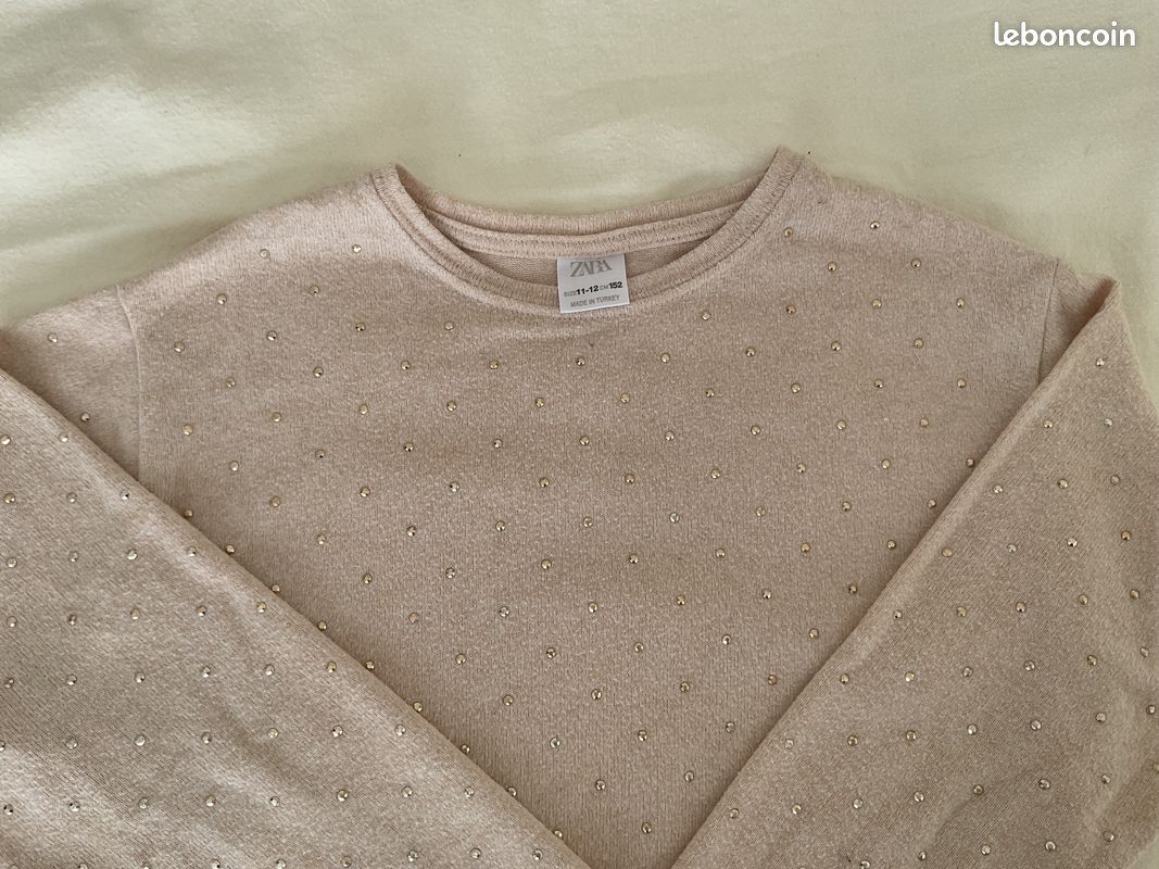 Pull Zara Fille Tricoté Jaune Et Blanc Taille 11-12 Ans - Très Bon état