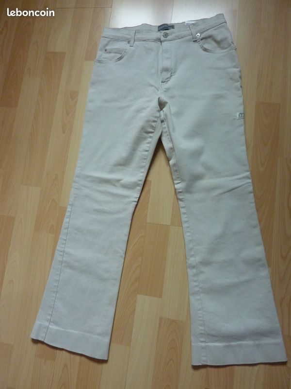 PANTALON jean TOILE EXTENSIBLE beige clair T.42 (image 1)