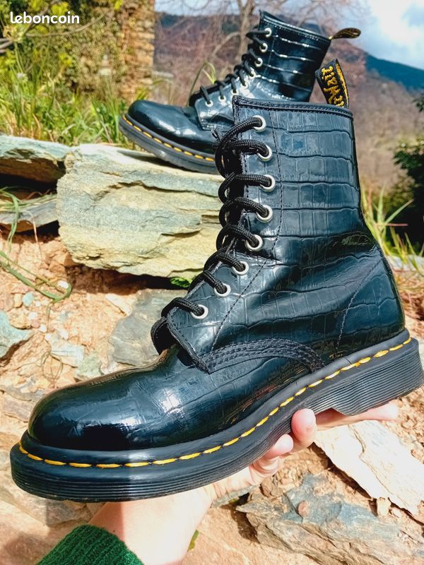 Doc Martens Bottes Femme CompensÃ©es Cuir Doc Martens Noires