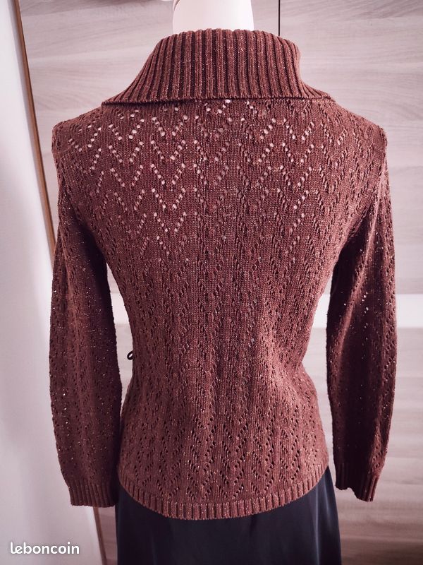 Gilet Yessica C&A marron cuivré pailleté – Taille S – Maille ajourée (image 3)