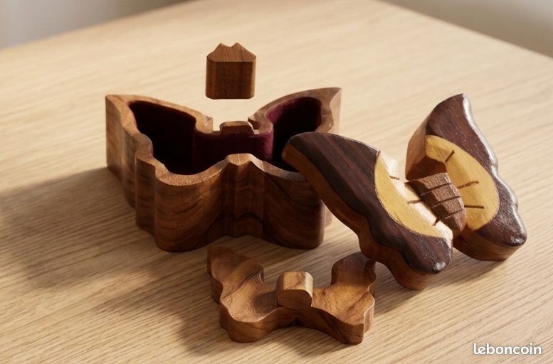 Boite puzzle en bois forme animal papillon pour secrets / bijoux enfants femmes hommes (image 1)