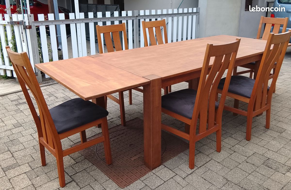 Table en chêne avec 2 rallonges et 6 chaises (image 1)