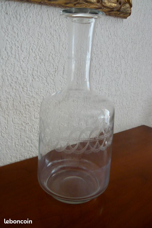 JOLIE CARAFE ANCIENNE à VIN, VERRE CISELE, BOUCHON à FACETTES (image 8)