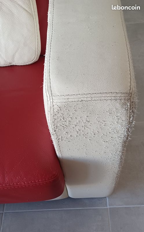 Canapé d'angle en cuir 170X250 cm rouge et blanc (image 7)