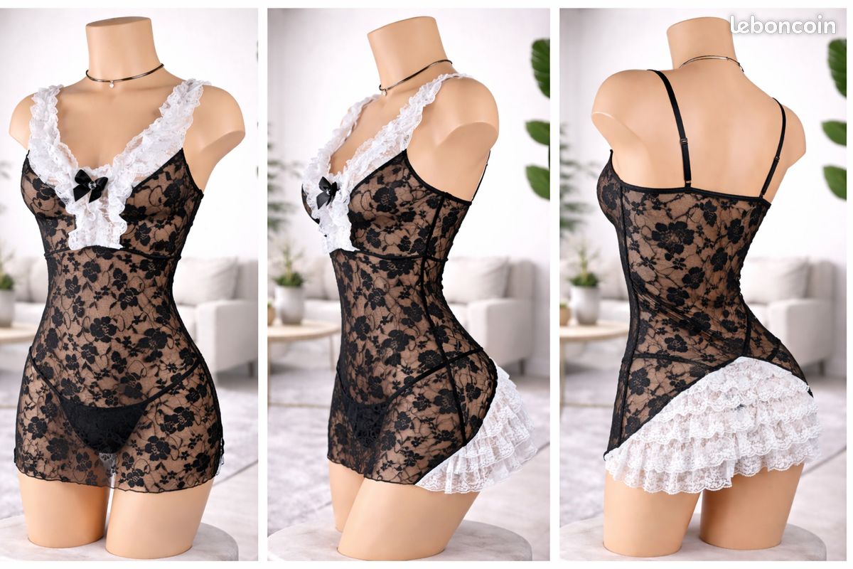 Robe nuisette avec dentelle Femme, Blanc | Milano