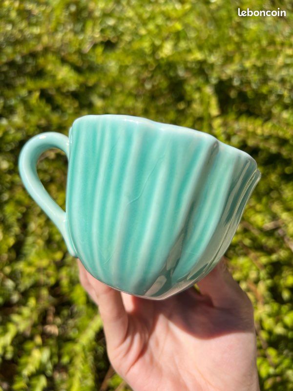 🩵 Service 2 tasses + 2 sous-tasses turquoise en céramique El Corte Inglés (image 9)
