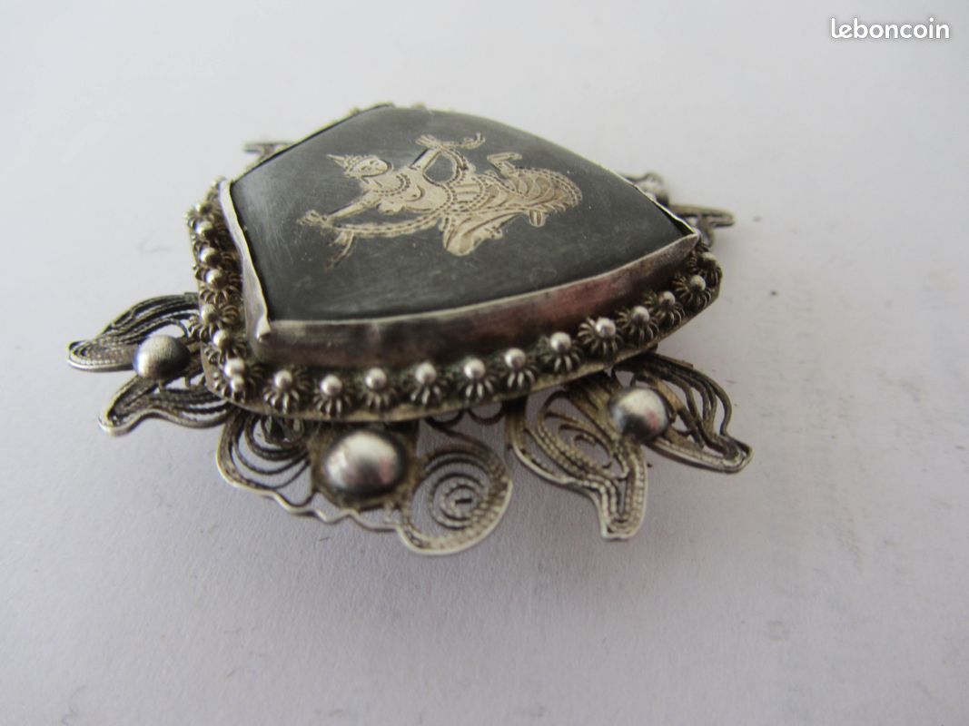 Broche Vintage En Argent Sterling - Motif Apsara/Siam - Fin XIXe / Début XXe Siècle