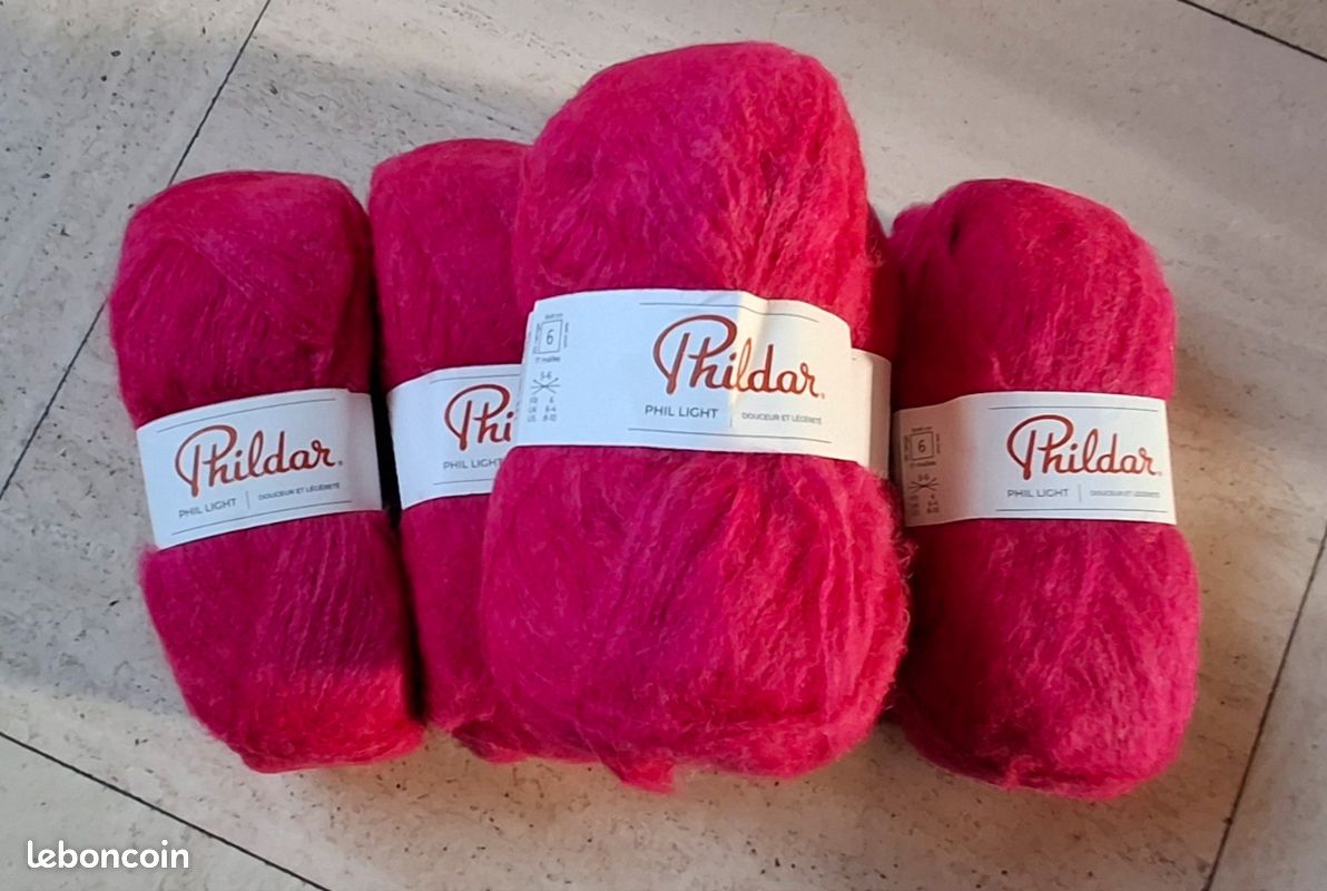 Lot De 5 Pelotes De Laine PHIL LIGHT MOHAIR PAON - Coloris Bleu/vert, Aiguille 5, Neuves
