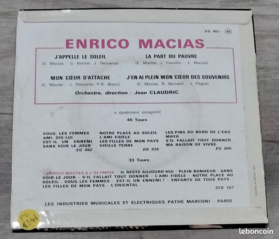 Vinyle 45 Tours 4 Titres Enrico Macias J'appelle le soleil (image 4)