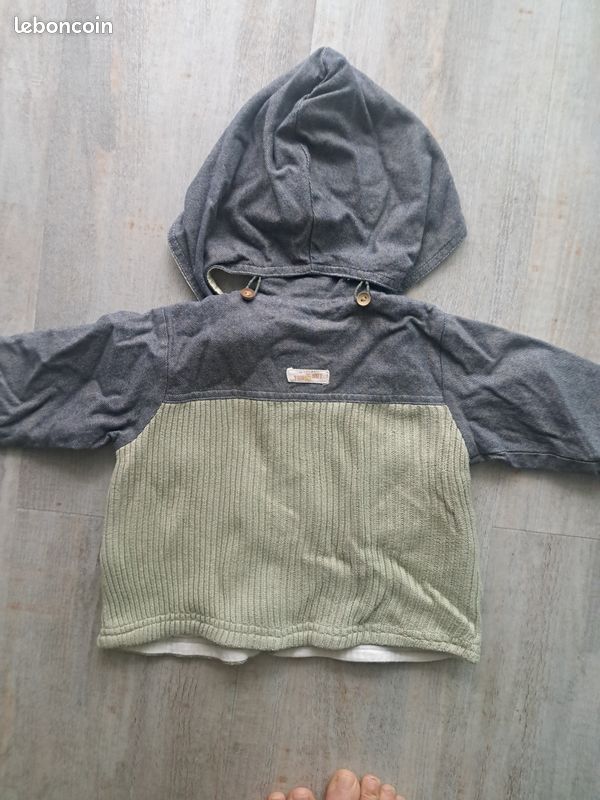 GILET Doublé Zippé à capuche détachable - 12 MOIS - Garçon - (image 2)