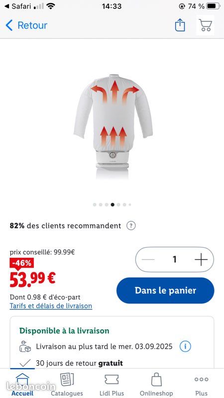 Cintre de repassage pour chemises 1800W Électroménager