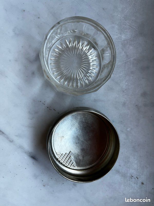 Ancienne boîte à poudre vintage verre et métal – style Art déco (image 2)