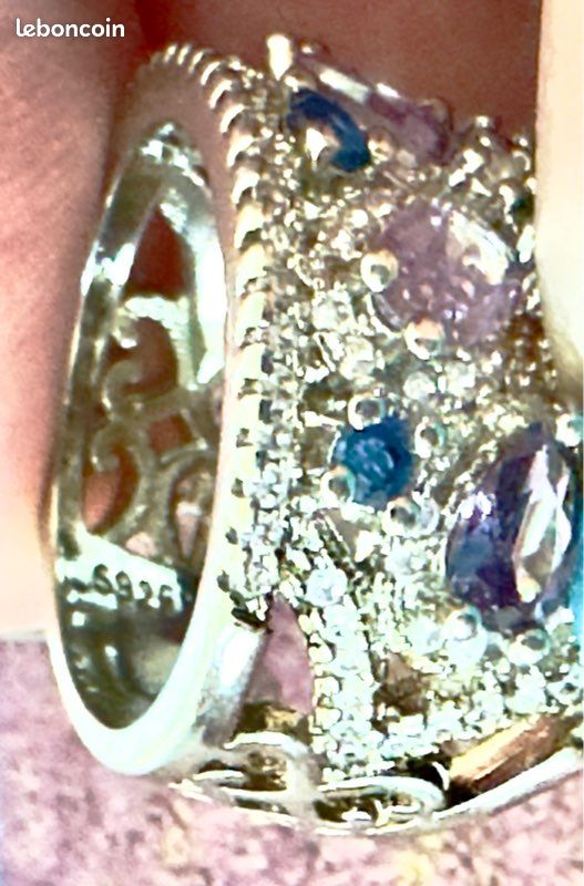 Bague Vintage Taille 56 – Argent Et Résine Violette à Facettes, Bijou Fantaisie Femme