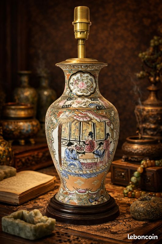 Lampe vintage en porcelaine de Canton, Chine (image 1)