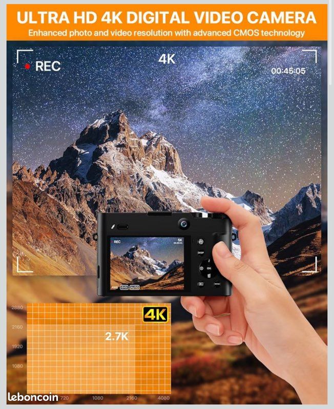 Appareil Photo Numérique 4K 64MP Autofocus Vlogging Caméra
