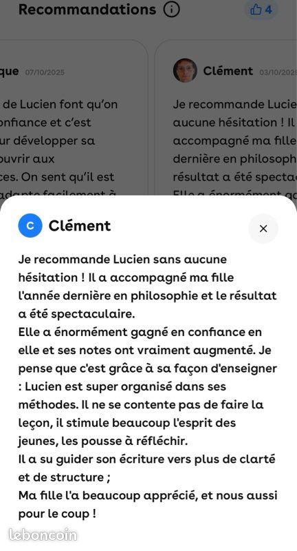 Prof particulier de philosophie - 20/20 au bac (image 2)
