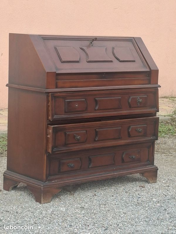 Sécrétaire / Bureau de pente en bois massif – 3 tiroirs (image 1)