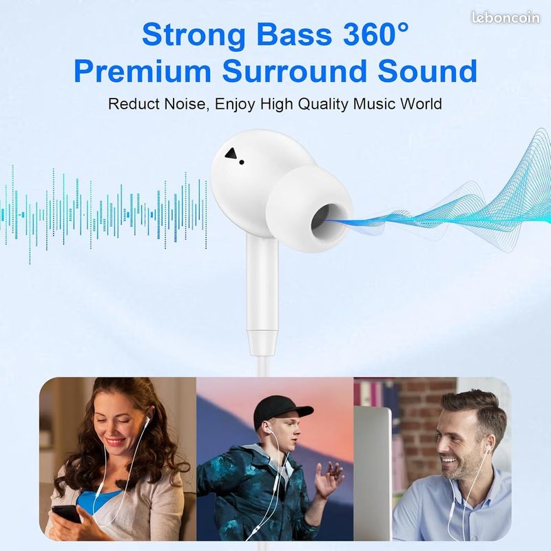 NEUF - In-Ear Headphones for iPhone [MFI Certified] Headphones with Cable, Headphones HiFi Audio Stereo, with Microphone and Volume Control with iPhone 14 Pro Max Plus/13/12/SE/11/XS Max/XS/8/7 (image 5)