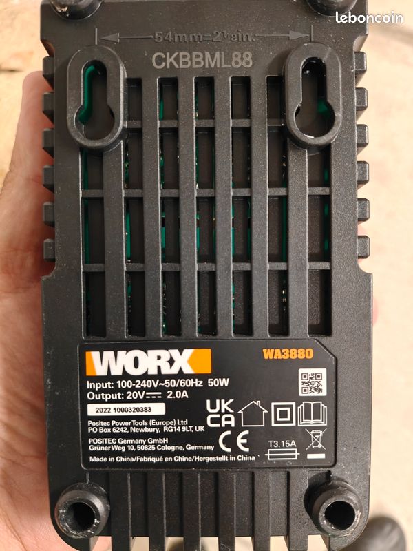 Chargeur Worx WA3880 - 20V 2.0A (image 1)