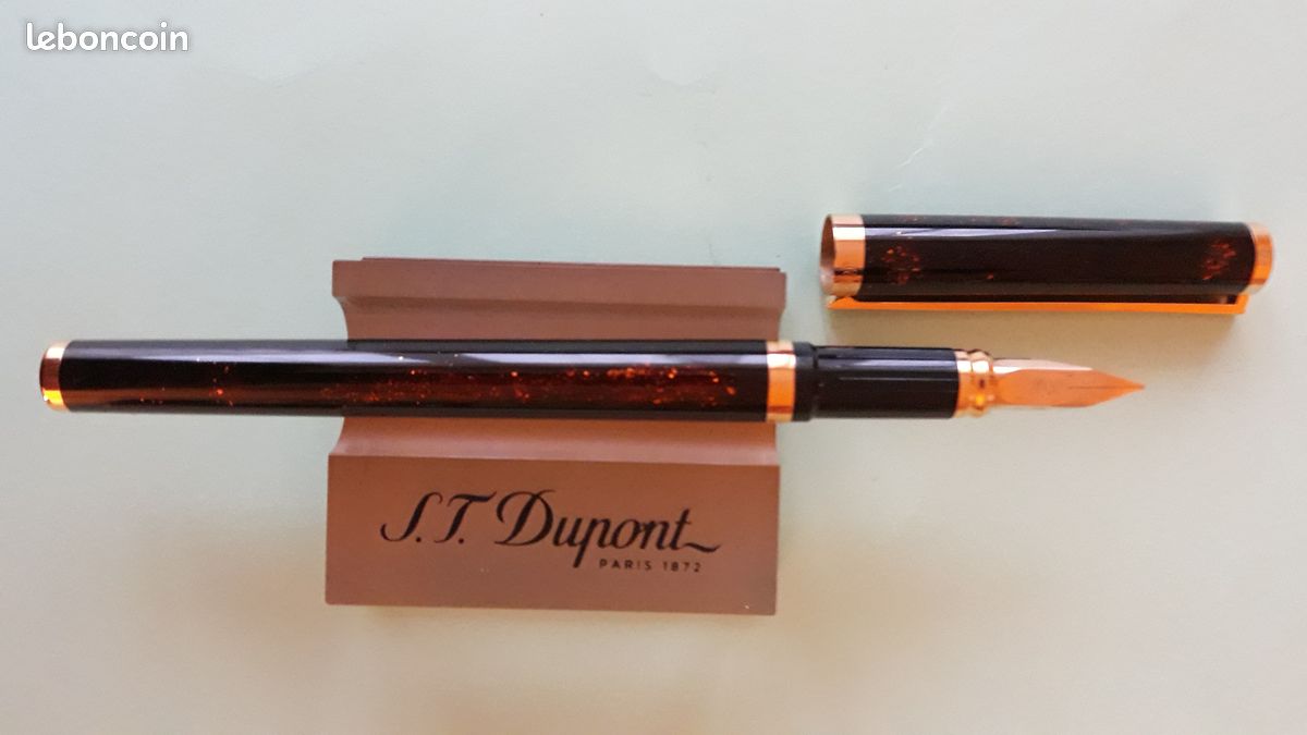 Stylo Plume ST Dupont Gatsby - Laque De Chine Brune Avec Paillettes D'or - Plume En Or 18 Carats - Occasion Prestige