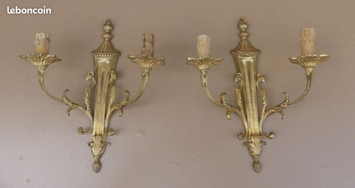 Paire D Appliques Bronze Doré Art Déco Années 40 50