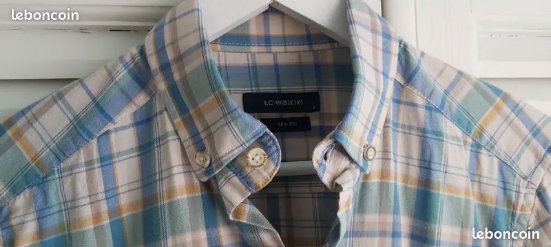Chemise Mani Homme Manches Longues – Bleu à Carreaux – Coton – Taille L