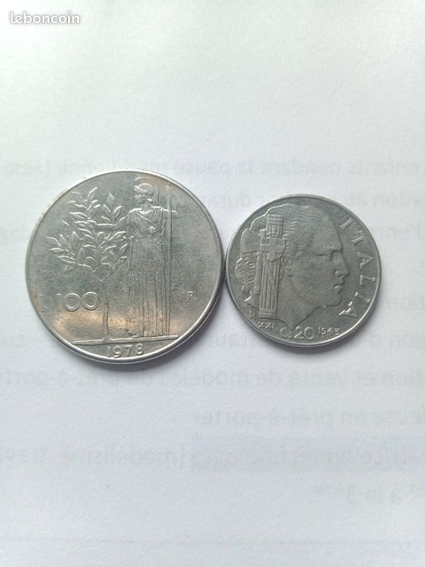 2 pièces Italie 100 lire et 20c (image 1)