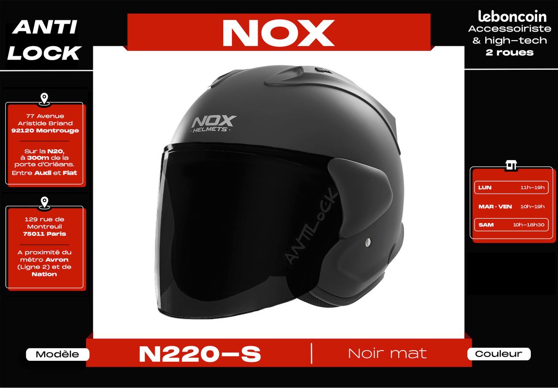 Casque Jet Nox 𝗡𝟮𝟮𝟬-𝗦 | Avec visières colorées | 𝗡𝗲𝘂𝗳 + 𝗚𝗮𝗿𝗮𝗻𝘁𝗶𝗲 (image 1)