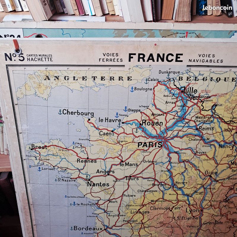 Carte scolaire murale n°1 France Relief, n°5 France Voies ferrées et navigables François (image 2)