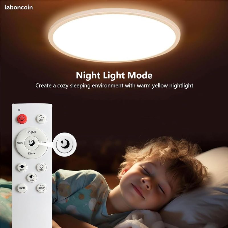Taipow Plafonnier Led Couleur, 30W 2700K-6500K Luminaire Plafonnier Led avec Télécommande et Contrôl (image 4)