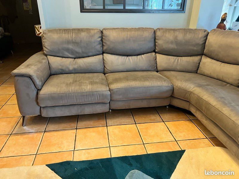 Grand canapé d’angle gris/taupe avec assise relax (image 3)