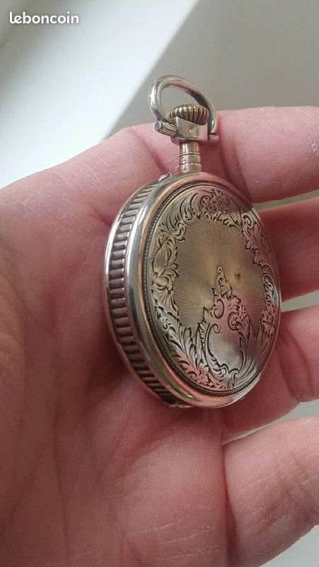 Rare Montre Gousset En Argent Massif Avec Ciselure - Cadran émaillé - Mécanique Manuelle - Occasion TBE