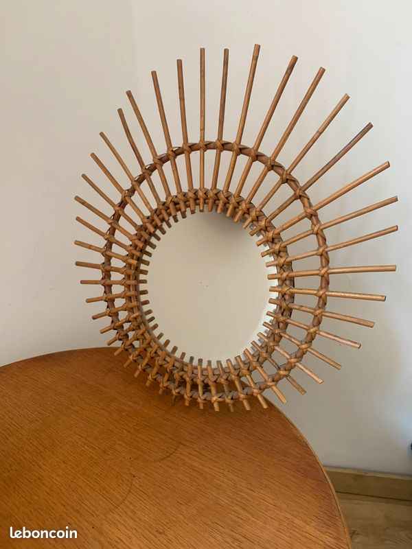Coiffeuse antiquaire forme soleil très jolie bois/osier assorti d'un tabouret en osier (image 5)