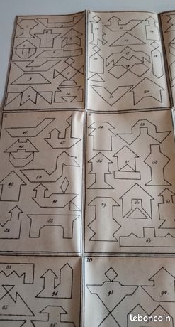 Jeu De Tangram Chinois En Bois Vintage Avec Modèles - Puzzle Ancien, Parfait Pour Les Casse-têtes