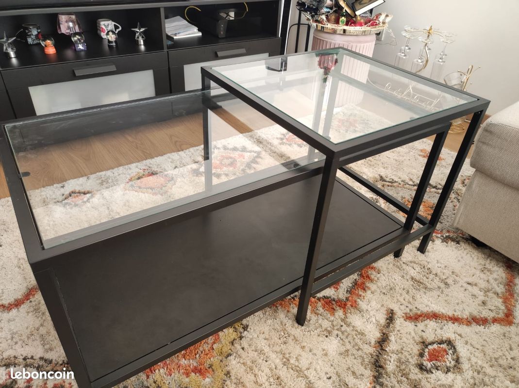 Tables gigognes, lot de 2, brun noir/verre, 90x50 cm (image 4)