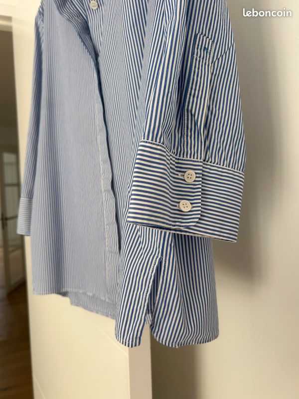 Chemisier Zara à Plastron Frou-frou - Bleu Rayé Blanc, Taille M (40/42), Très Bon état